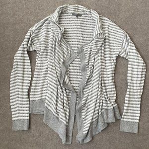 Retro-ology Cardigan Womens Medium Grey White Open Knit Lightweight Sweater